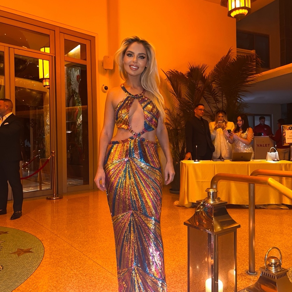 New Year’s Eve sparkling Multicolor Sequin Maxi Dress birthday wedding